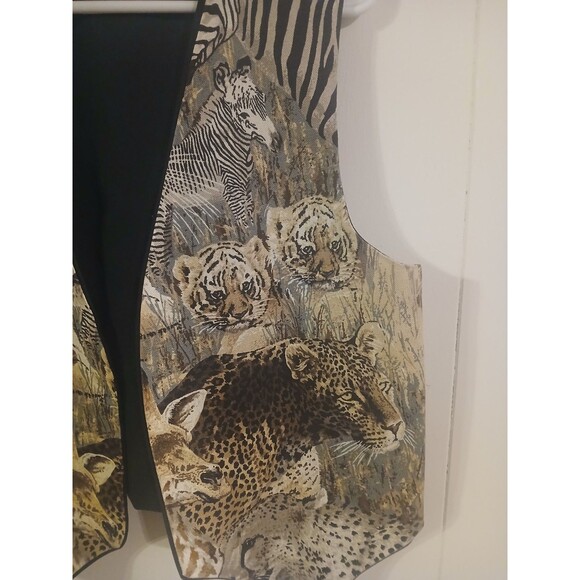 New Humor Black Safari Africa Leopard Tiger Zebra Womens Open Front Vest Size M - Picture 3 of 5